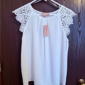 Philosophy White Top with Lace Sleeves